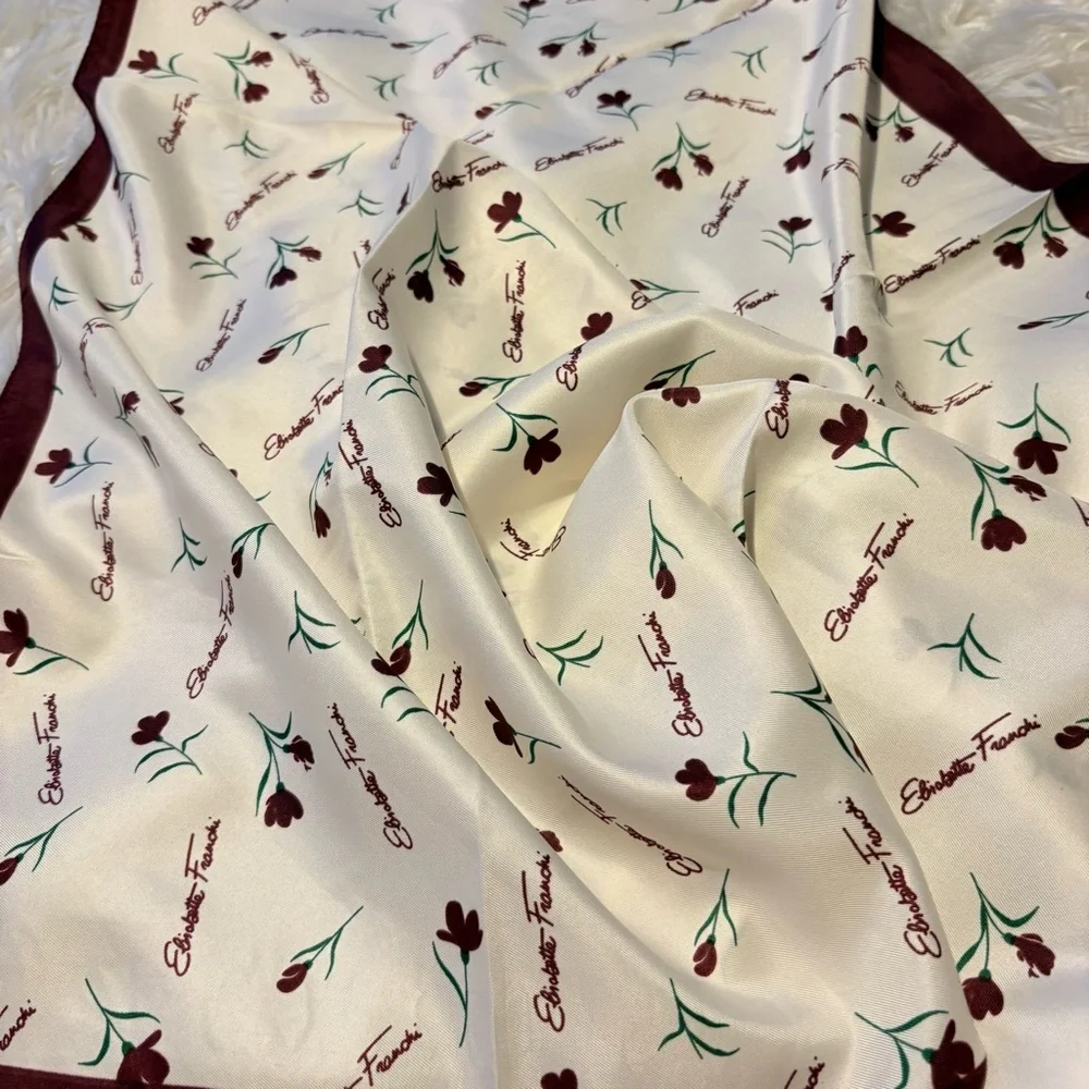 Elisabetta Franchi floral print elegant Burgundy silky scarf 35x35 ‼️LAST ONE